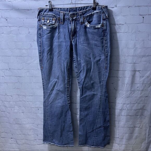 True Religion Distressed Blue Bootcut Jeans - Picture 1 of 8